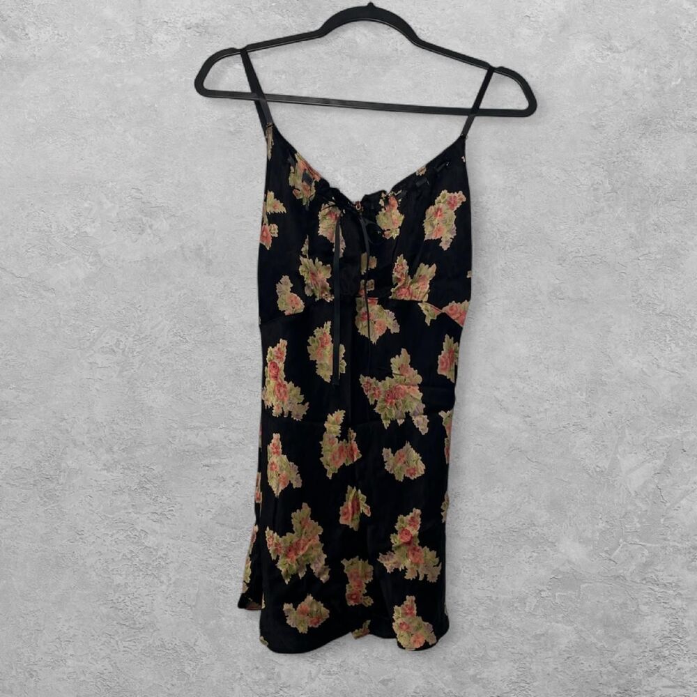 Vintage 90s Betsey Johnson Milkmaid Babydoll Floral Silk Mini Slip Dress M